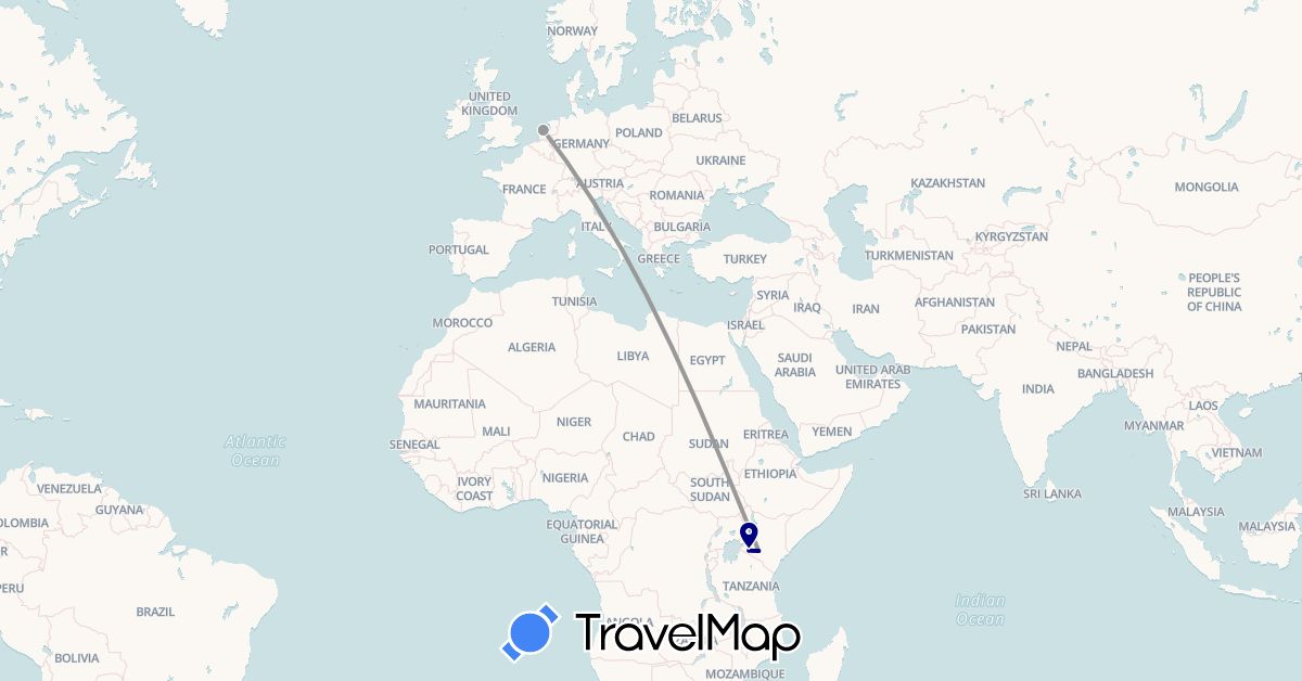 TravelMap itinerary: driving, plane in Kenya, Netherlands (Africa, Europe)